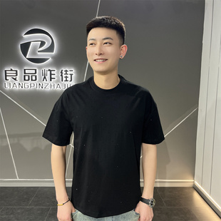 宽松休闲时尚 t恤男纯棉短袖 薄款 上衣夏季 潮牌超火烫钻满天星半袖