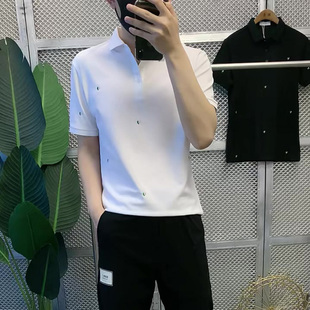 休闲潮流带领纯棉T恤男士 网红ins超火夏季 别致翻领polo衫 韩版 修身