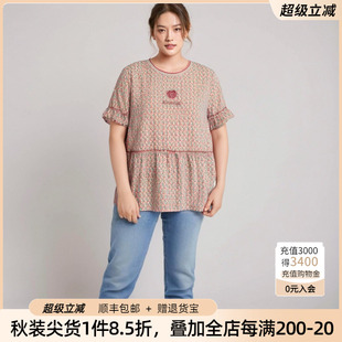 女装 新品 胖太太大码 夏季 723216010 碎花雪纺圆领荷叶袖 上衣打底衫
