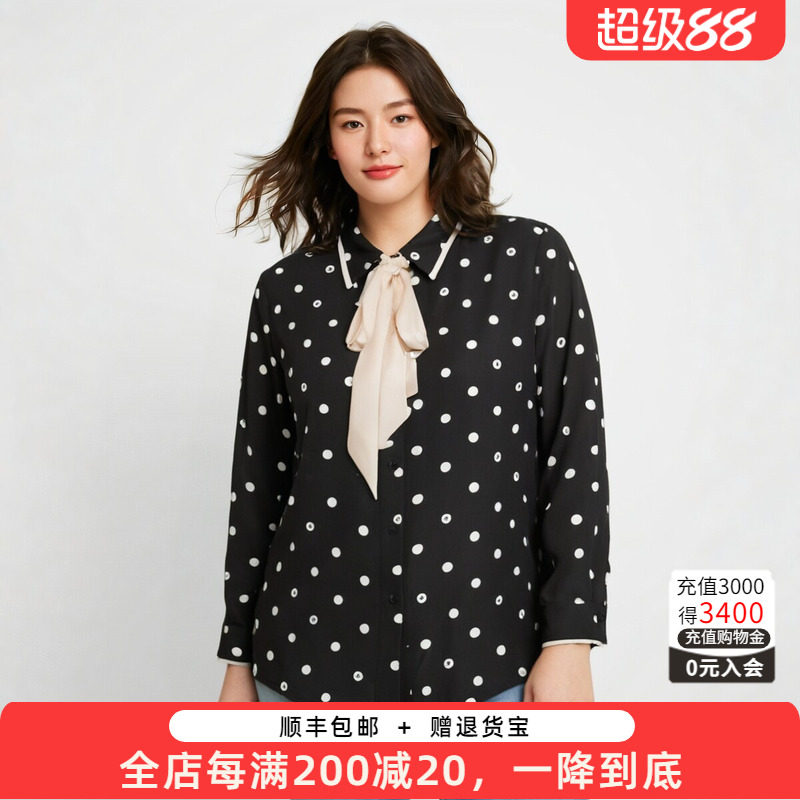 胖太太衬衫波点POLO领宽松