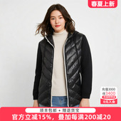 新品 冬装 黑色拼接连帽轻薄直筒短羽绒服423417910 女装 胖太太大码