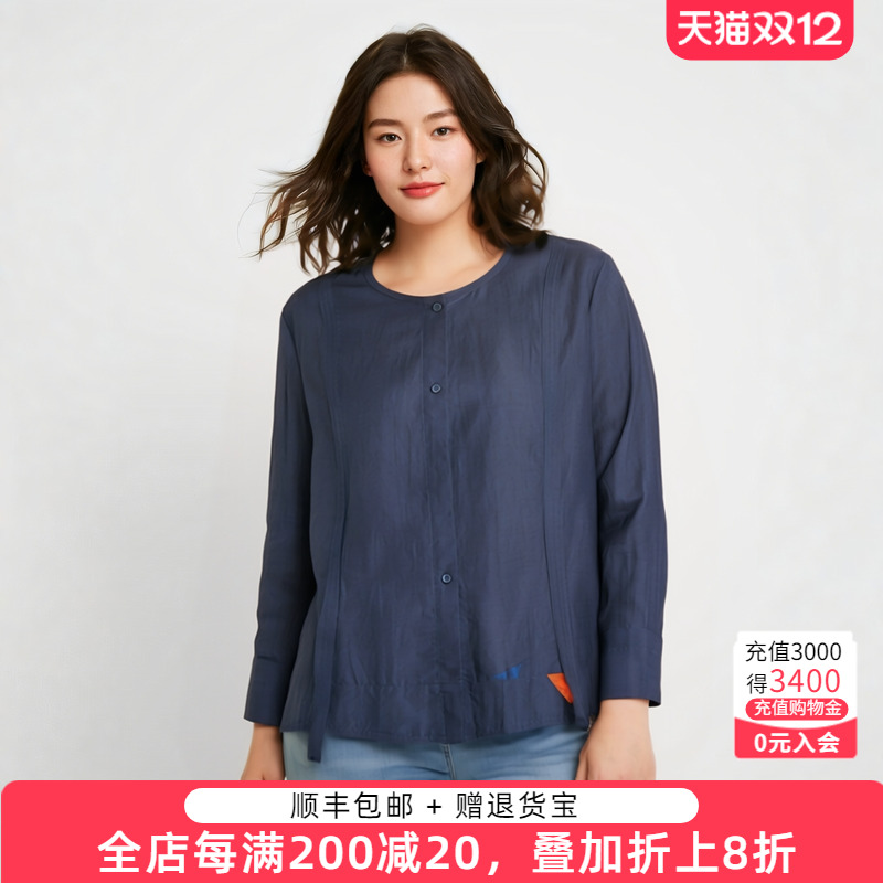 圆领衬衫胖太太短款宽松