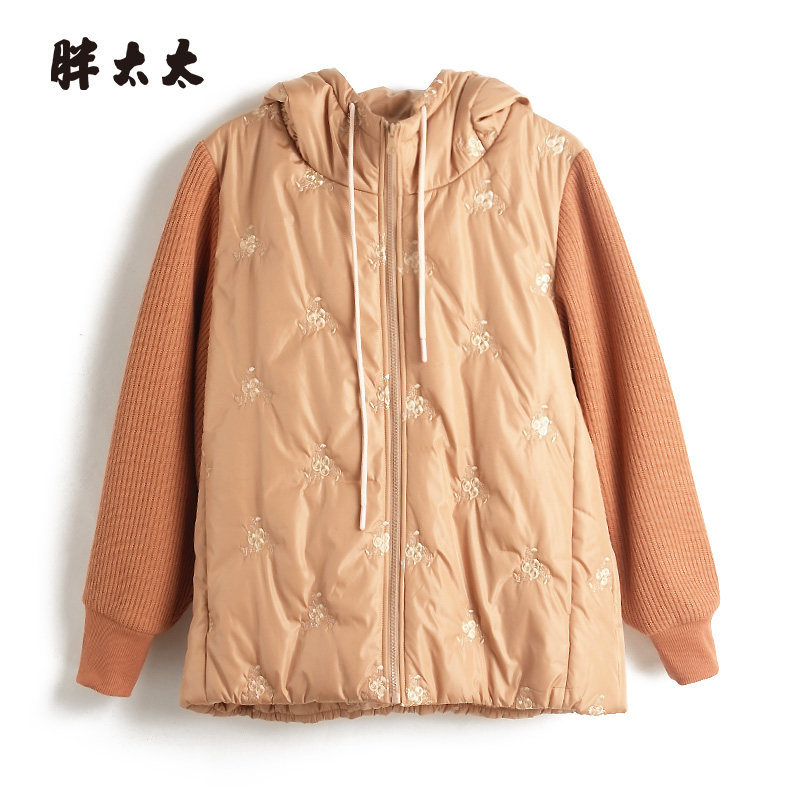 棉服胖太太连帽花朵图案
