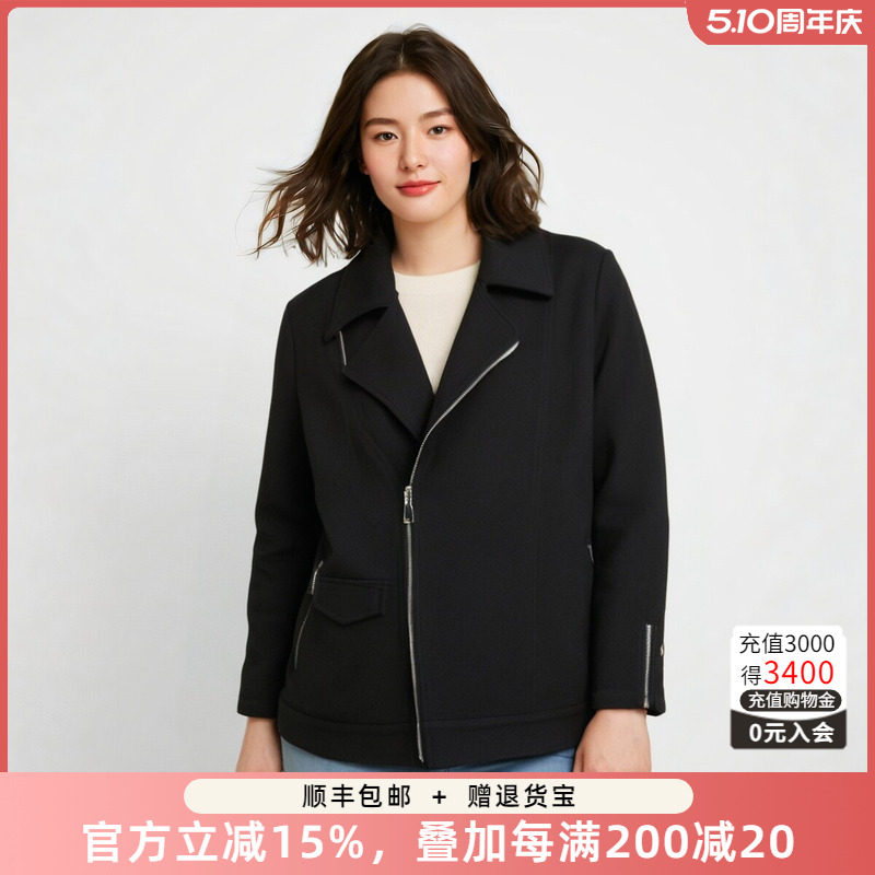 胖太太大码女装春装新款黑色时尚机车上衣外套休闲宽松822212010