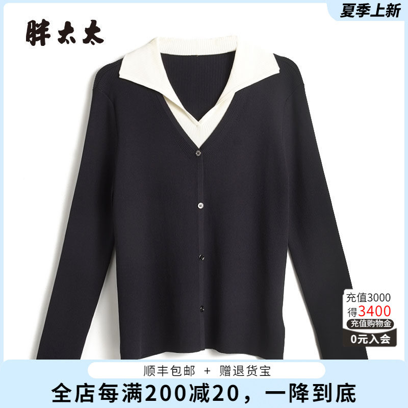 翻领针织衫胖太太OL气质