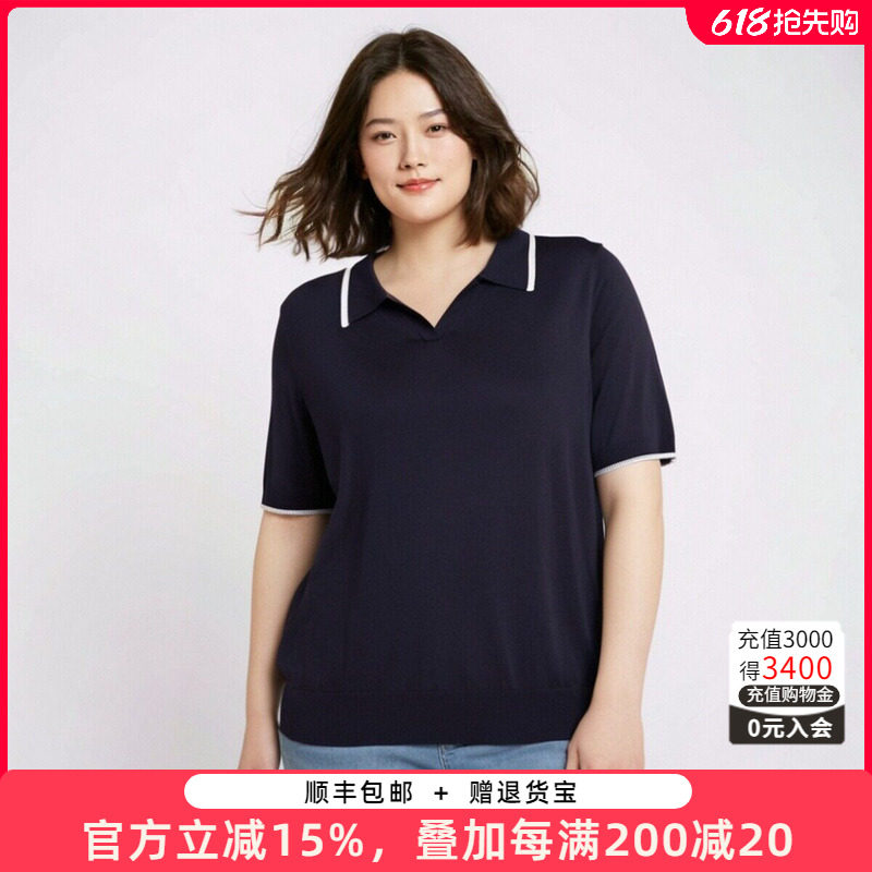 胖太太大码女装时尚春夏新款针织衫POLO领短袖T恤宽松622101410