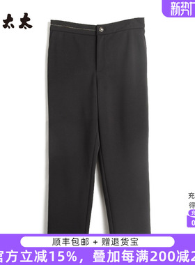 胖太太大码女装秋冬新款黑色弹力直筒西裤宽松通勤舒适324309820