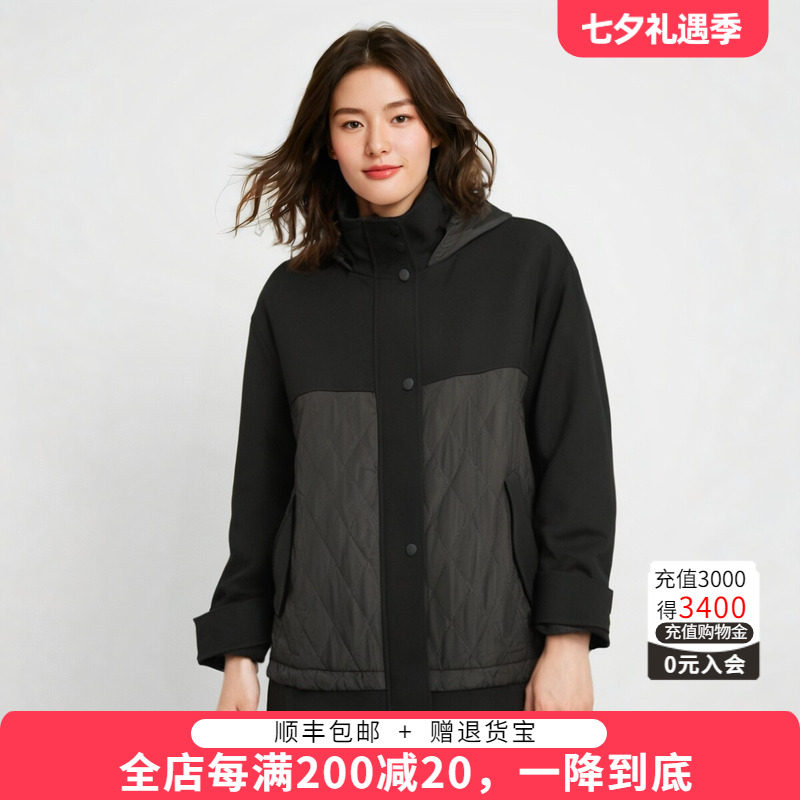 胖太太连帽拼接连帽宽松