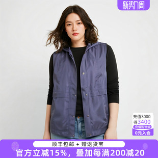 蓝色连帽弹力马甲背心妈妈装 胖太太大码 新款 春装 潮324213812 女装