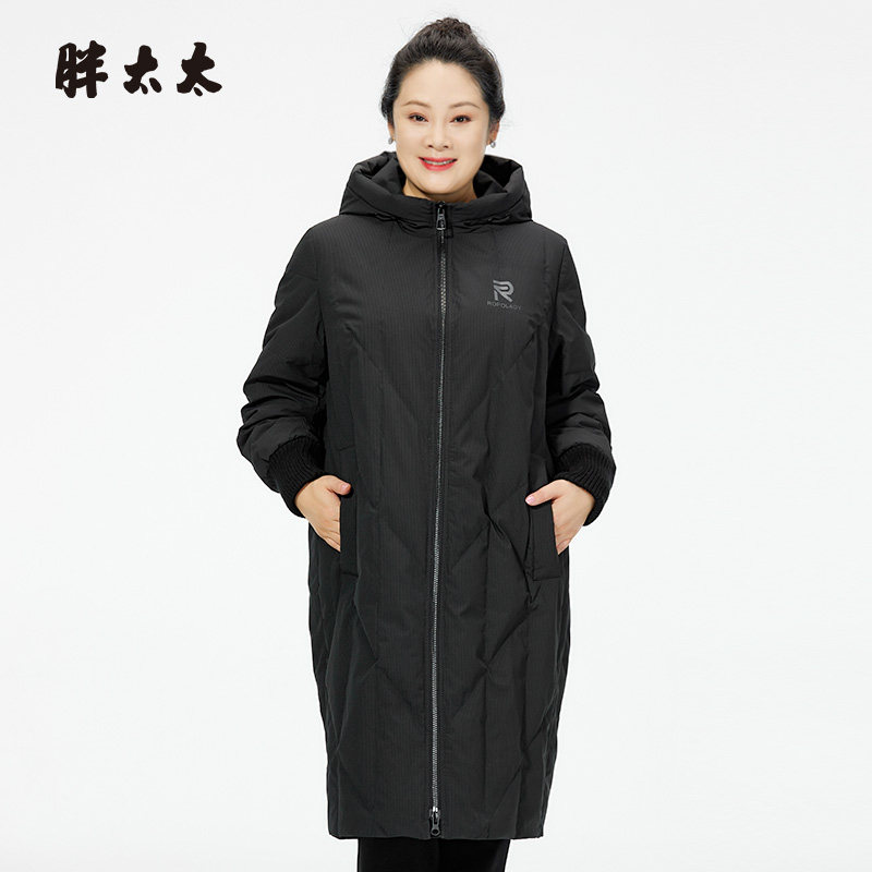 胖太太大码女装冬季新黑色宽松中长通勤加厚保暖羽绒服423407010