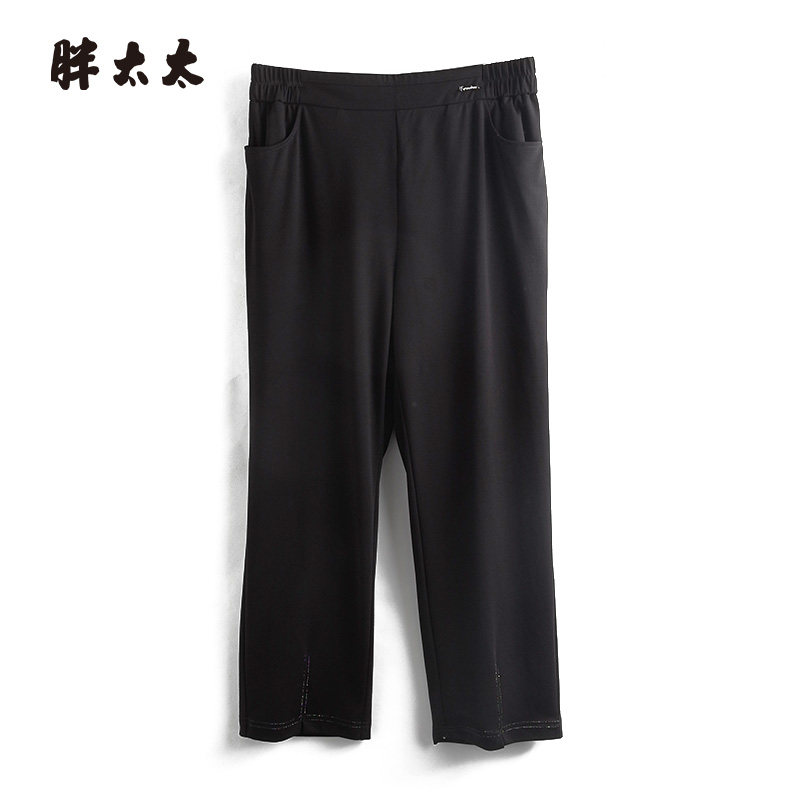 胖太太大码女装夏季新款黑色弹力直筒西裤宽松通勤舒适325213220