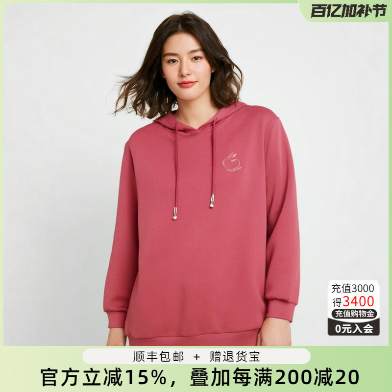 胖太太大码女装春装新款红色连帽字母卫衣时尚上衣宽松823101410