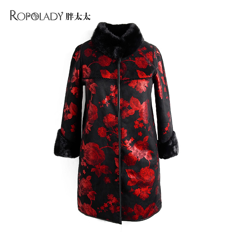 胖太太大码女装冬装皮毛一体外套