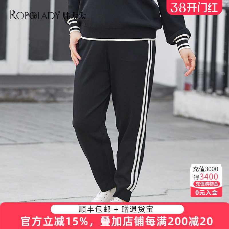 胖太太大码女装春装新款针织裤运动长裤妈妈款打底裤潮423108520