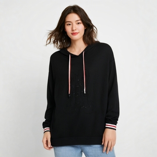 休闲连帽撞色宽松舒适羊毛衫 秋冬新品 潮622103810 女装 胖太太大码