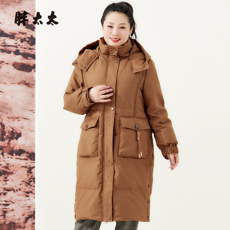 胖太太羽绒服连帽韩版中长款