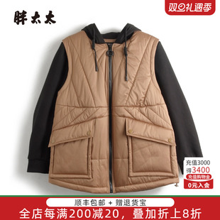 连帽妈妈装 胖太太大码 咖色拼接短款 秋冬新款 棉服潮824406712 女装