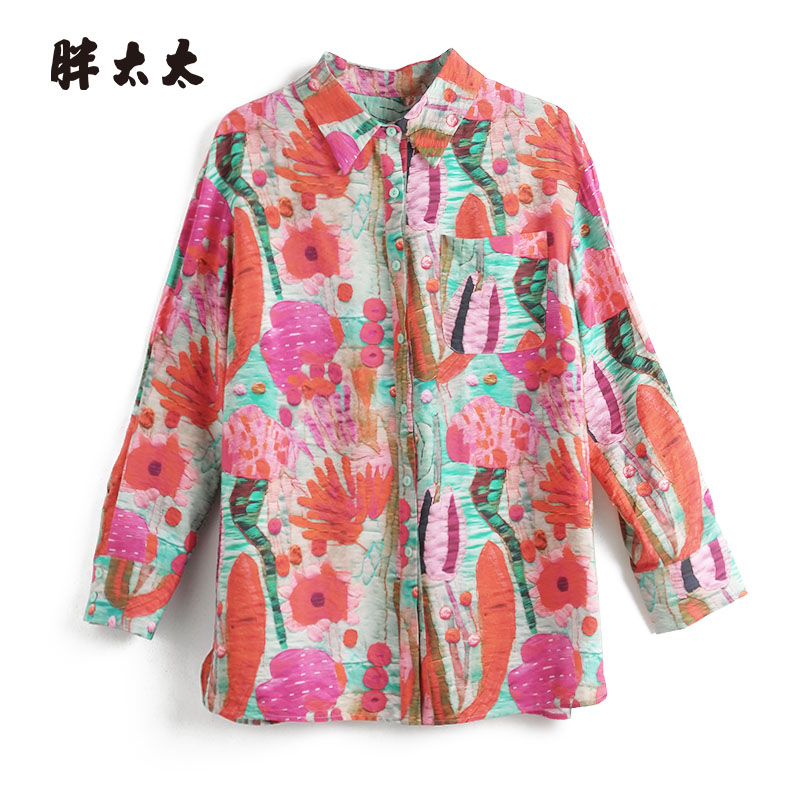 胖太太衬衫花朵图案
