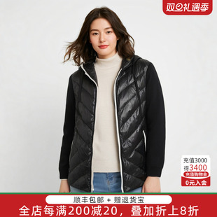 新品 冬装 黑色拼接连帽轻薄直筒短羽绒服423417910 女装 胖太太大码
