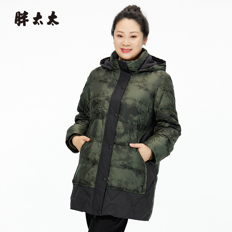 胖太太连帽宽松宽松中长款