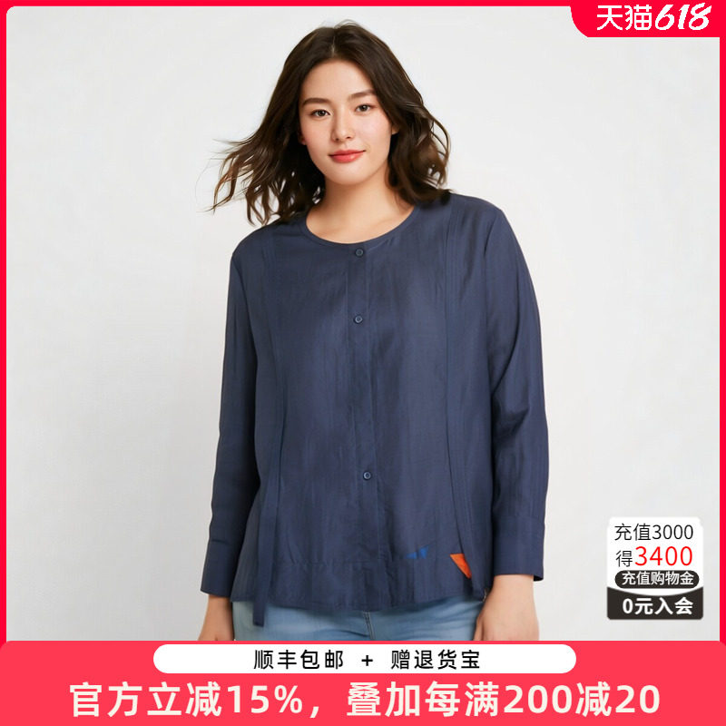 圆领衬衫胖太太短款宽松