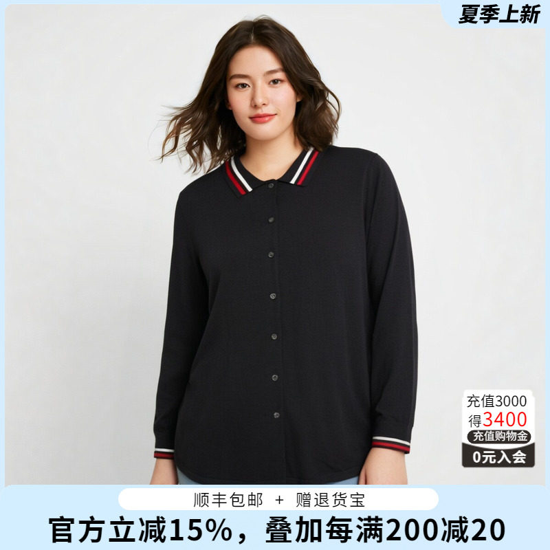 胖太太大码女装春装新品polo领衬衫宽松休闲翻领T恤潮822214510