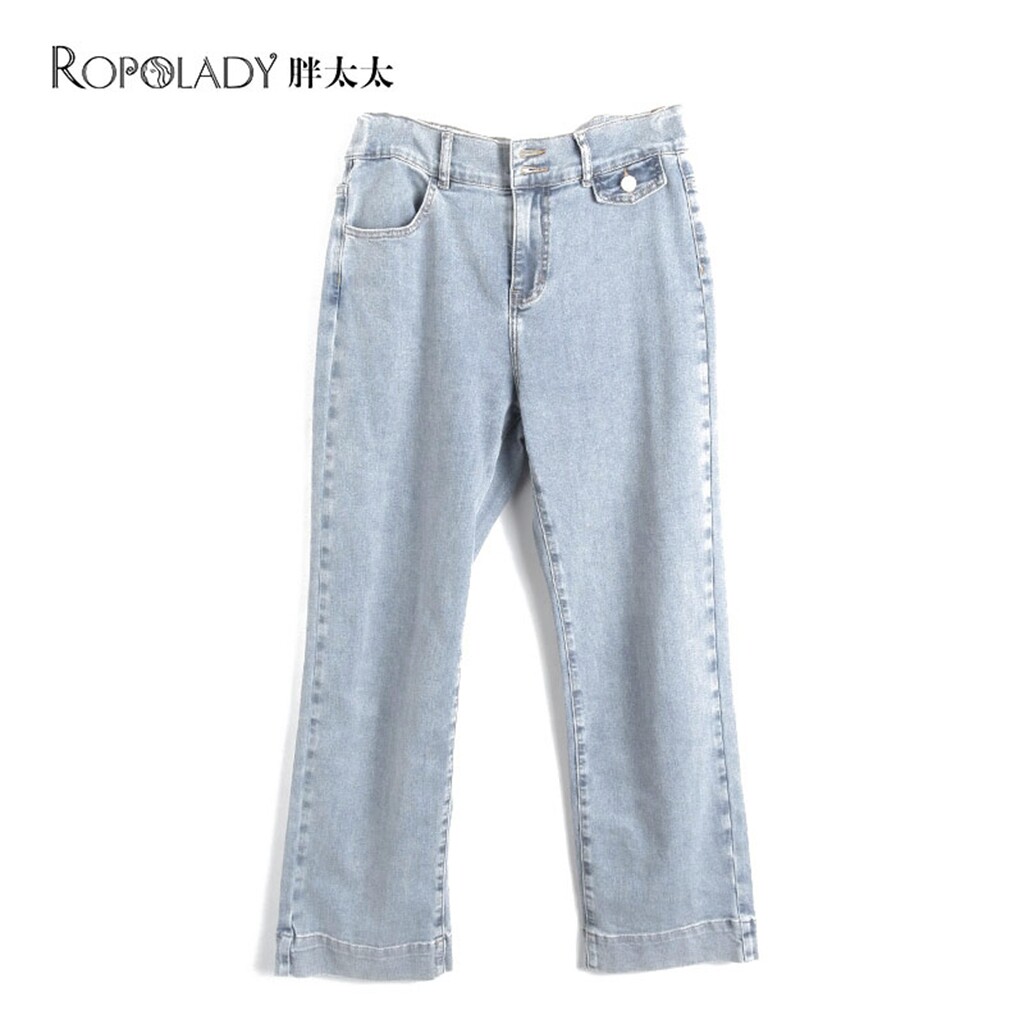 胖太太大码女装春装新品弹力高腰休闲直筒阔腿牛仔裤潮422114820
