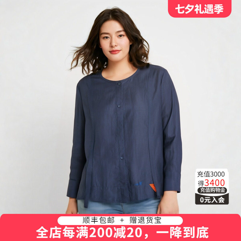 圆领衬衫胖太太短款宽松