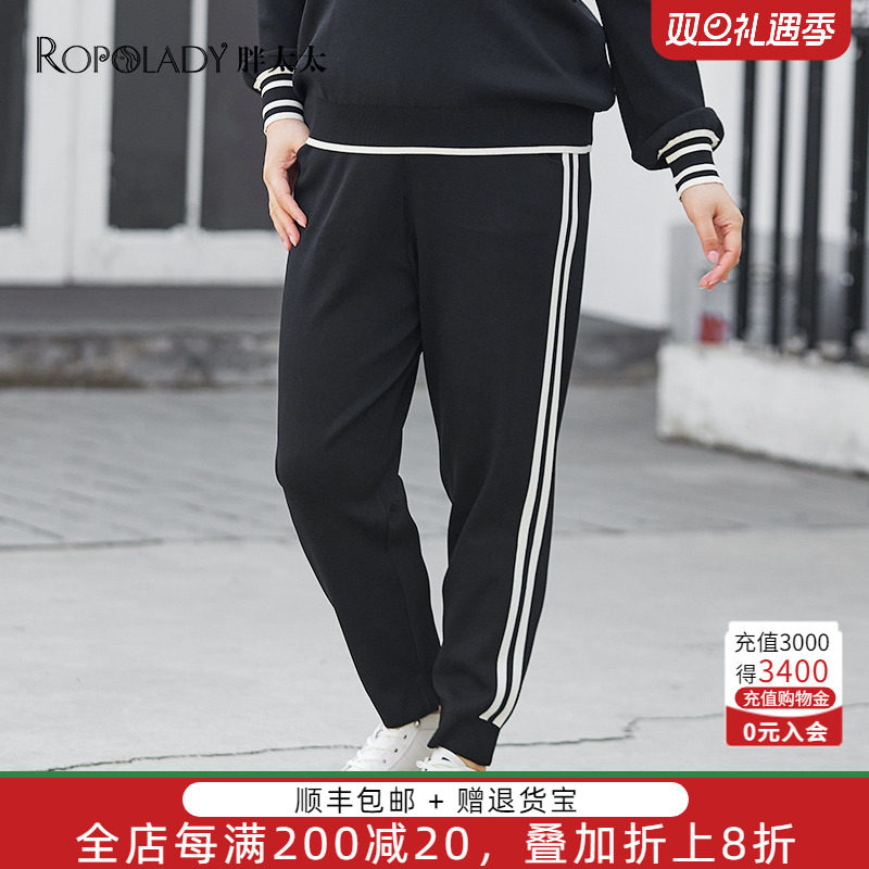 胖太太大码女装春装新款针织裤运动长裤妈妈款打底裤潮423108520