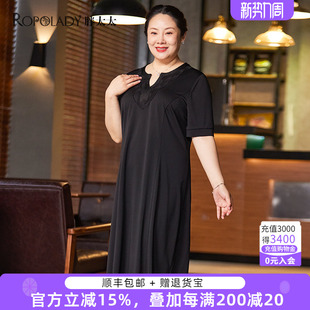 黑色弹力V领显瘦A版 胖太太大码 新品 夏季 连衣裙宽松323213440 女装