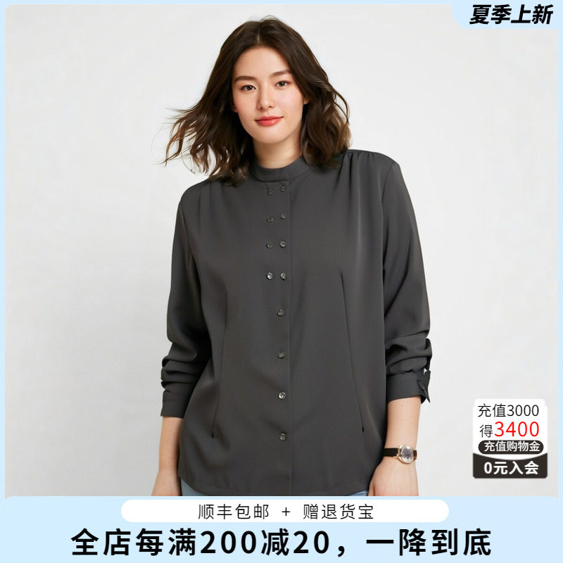 胖太太大码女装春装新品时尚立领长袖雪纺衬衫宽松休闲822206312