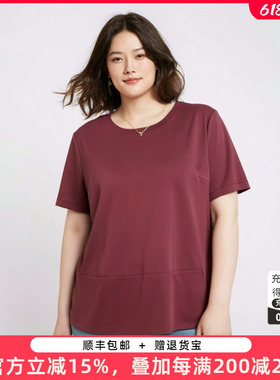 胖太太大码女装夏季新款红色圆领短款T恤上衣宽松时尚潮222202110