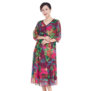 胖太太大码女装夏季新款时尚中长款连衣裙妈妈中年休闲420106741