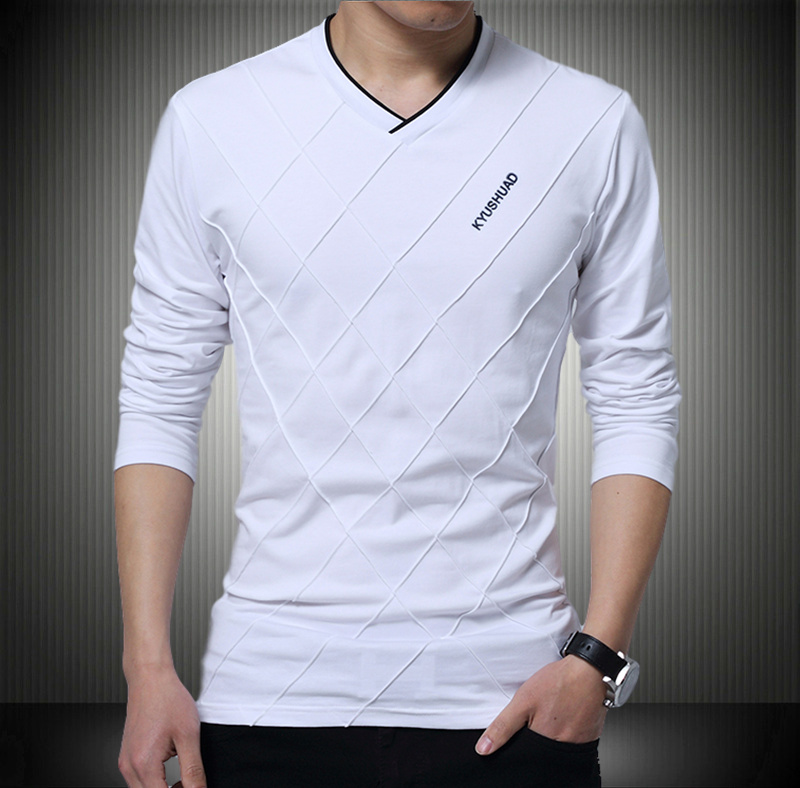 【今日推荐】修身v领纯棉长袖t恤