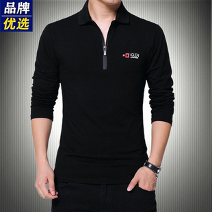 纯棉半拉链修身 秋季 T恤加大码 翻领长袖 显瘦体恤高个子上衣男 新款
