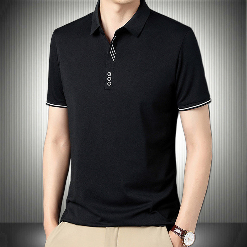 2025新款夏装翻领短袖POLO衫男士中青年剪刀领半袖体恤衣潮流时尚
