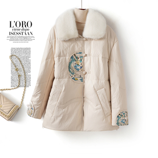 绵羊皮羽绒女常规水貂毛领新中式 盘扣外套90白鸭绒2025海宁真皮衣