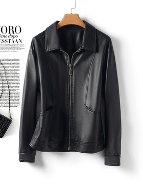 海宁皮夹克短款翻领黑色显瘦气质百搭真皮外套2025秋冬绵羊皮衣女