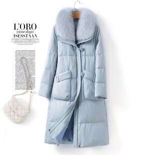 加厚皮衣女士中长款狐狸毛领90白鸭绒真皮外套冬季新款绵羊皮羽绒