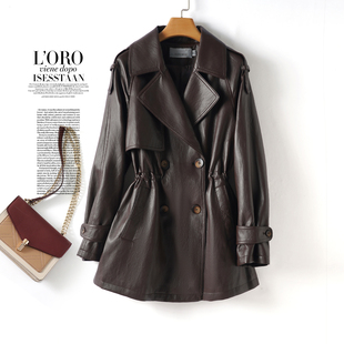 真皮衣外套女中长款收腰双排扣海宁绵羊皮新款秋冬高级感英伦风衣