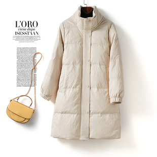 绵羊皮衣女真皮外套中长款立领米白90白鸭绒春秋海宁新款真皮羽绒