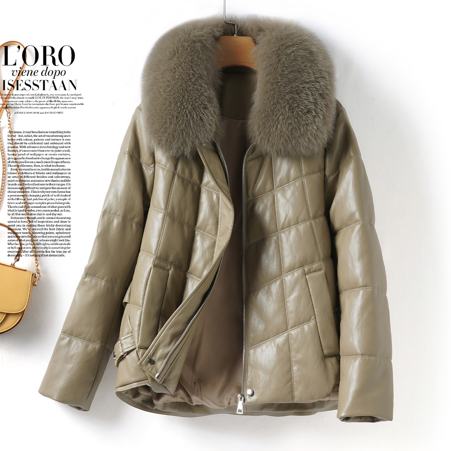 皮羽绒服女外套狐狸毛领绵羊皮衣