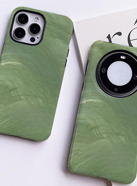 巷午 绿色涂鸦适用于苹果15小米14/vivoiqoo12一加ace2v三星s24u华为mate60p荣耀90vivox100二合一菲林手机壳