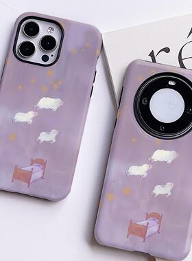 巷午 温柔紫色睡梦绵羊华为pura70m60荣耀magic6vivox200菲林手机壳oppofindx7小米14苹果16一加ace3三星s24