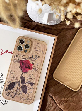 巷午 复古玫瑰适用苹果12/11promax/x13iphonexr/xsmax皮纹手机壳