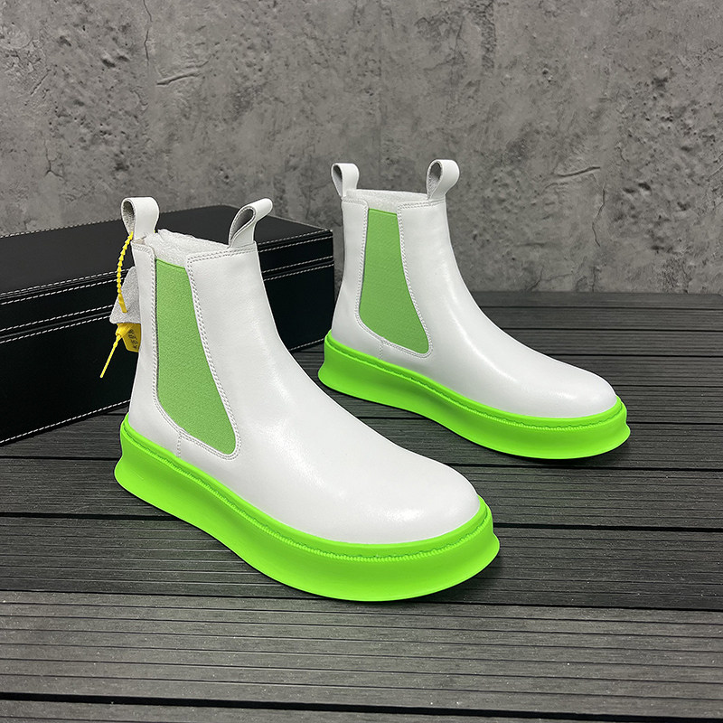 MENS AUTUMN NEW LEATHER CHELSEA BOOTS CASUAL VERSATILE HIGH TOP MARTIN BOOTS LAZY SLIP LEATHER BOOTS MEN
