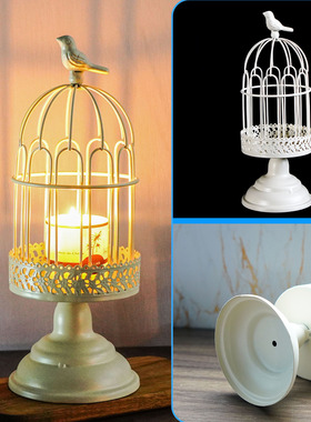 欧式铁艺蜡烛台摆件鸟笼烛台浪漫晚餐家居摆件桌面装饰鸟笼风灯