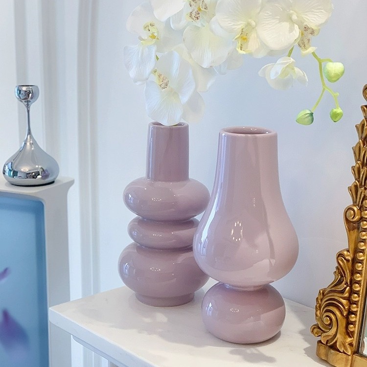 法式香芋紫玻璃花瓶中古感高颜值葫芦异形花瓶插花器桌面摆件创意