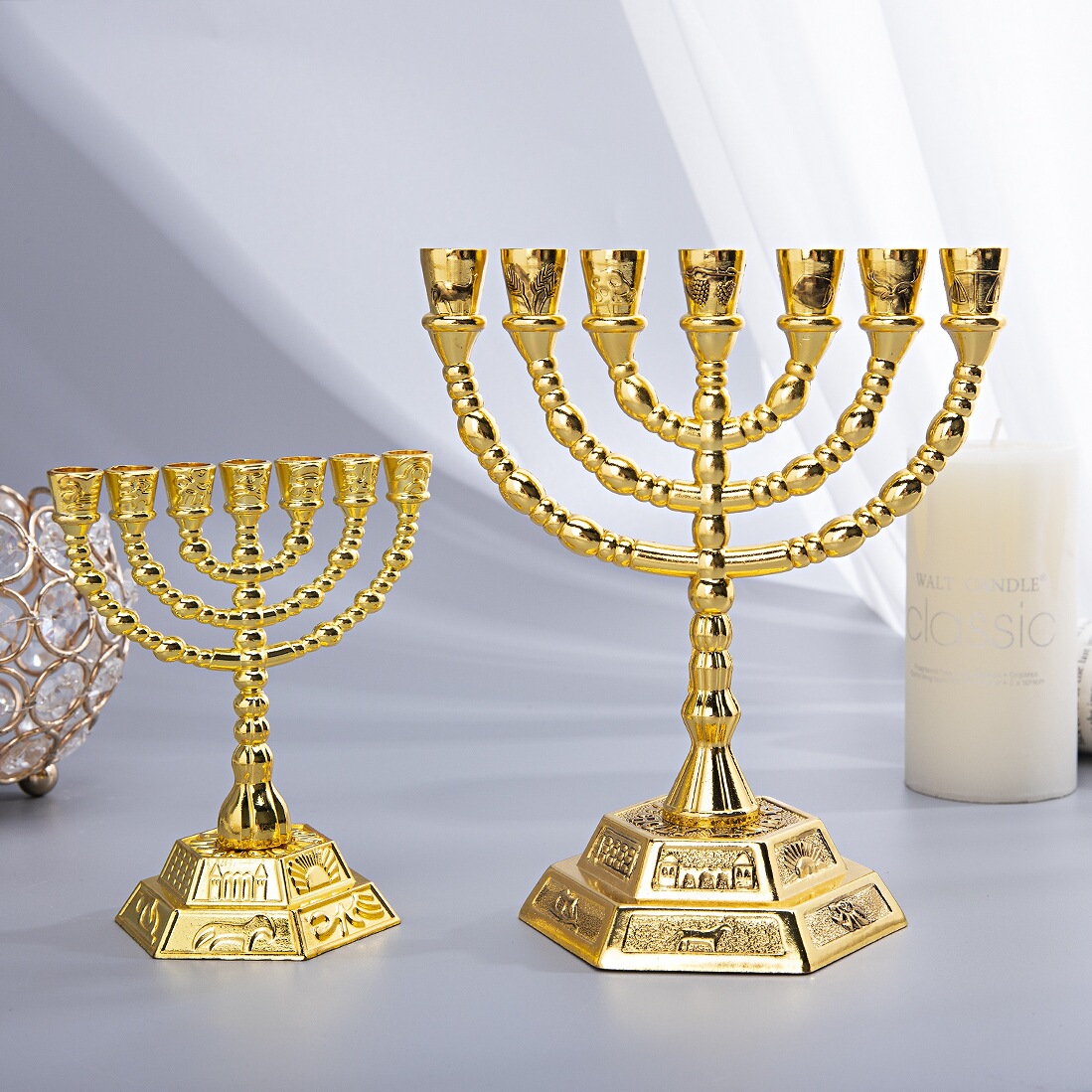 欧式七头金灯台七孔烛台犹太教节日金灯台宗教烛台摆件menorah