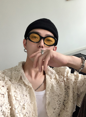 Alasya复古椭圆韩版时髦偏光墨镜遮阳防紫外线太阳眼镜修饰脸型